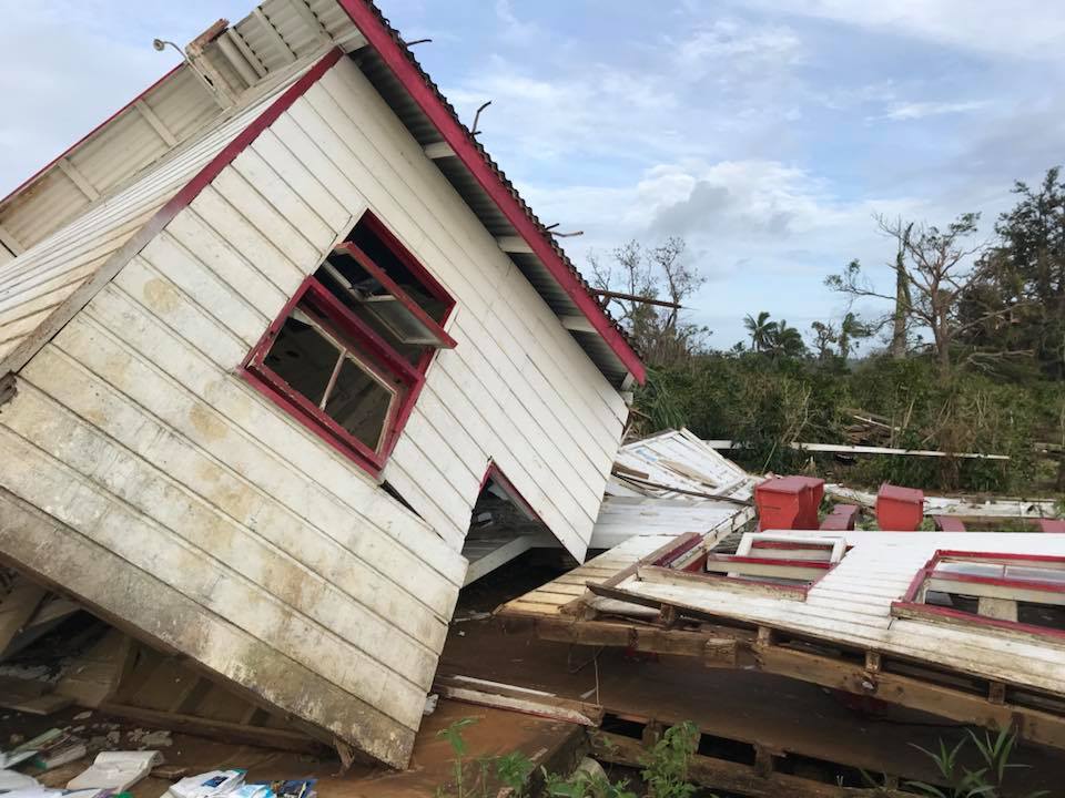 A building flattened by Cyclone Gita.
