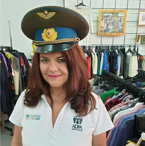 Lady wearing a military hat from Europe