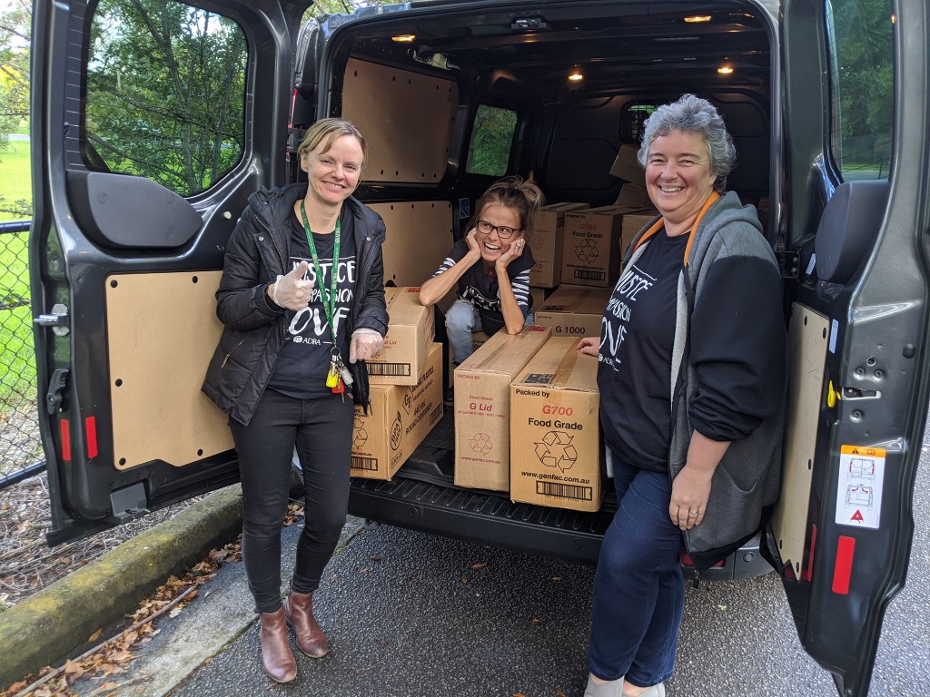 From left: Rebecca Auriant, Victorian Conference ADRA director, Beata Stednik, project manager for ADRA Casey, and Debra Fricke, project manager for ADRA Pakenham.