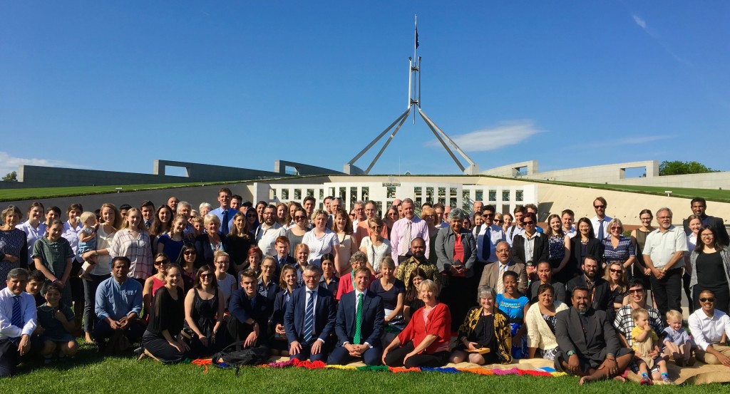 A group of Micah advocates at Parliament House in Canberra as part of 'Voices for Justice'.